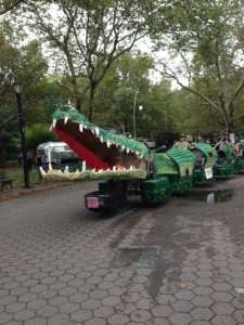 Yes, that's a crocodile being pedaled by humans!