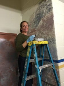 One addition to our school last year was a world and Jewish history stairway timeline. Conceived of by -- once again -- Rabbi Esses, all teachers and students can add to the timeline important dates and events. To start the year, Mrs. Natalie Greenberg, Magen David's art teacher, paints a wall to be the background for the "Lascaux cave." Her art history students will add the figures, and Mrs. Maleh's Humanities class will add figures as well, mimicking the way cave artists added to the caves at different times.